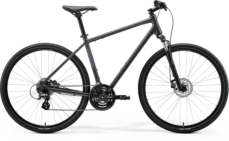 Merida Crossway 10 Hybrid Bike in Glossy Cool Grey/Purple