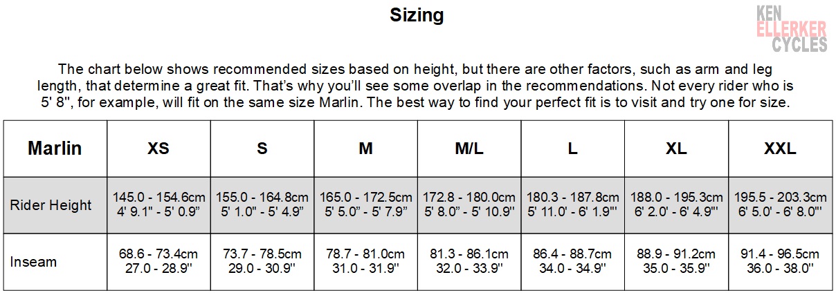 trek marlin bike size chart